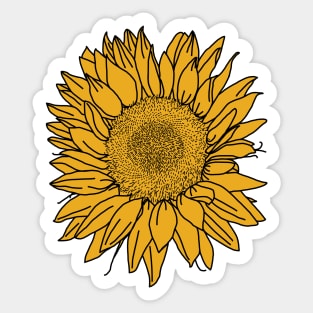 Yellow Sunflower Line Drawing Sticker